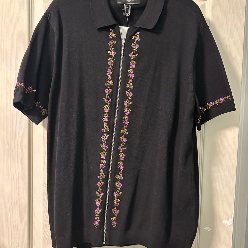 Forever 21 Black Shirt with Floral Embroidery